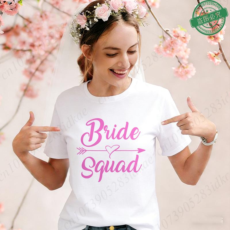 Team Bride Squad Matching T-Shirts, Arrow Heart Graphic Tees, Short Sleeve O Neck Tops for Bachelorette Party & Bridal Shower