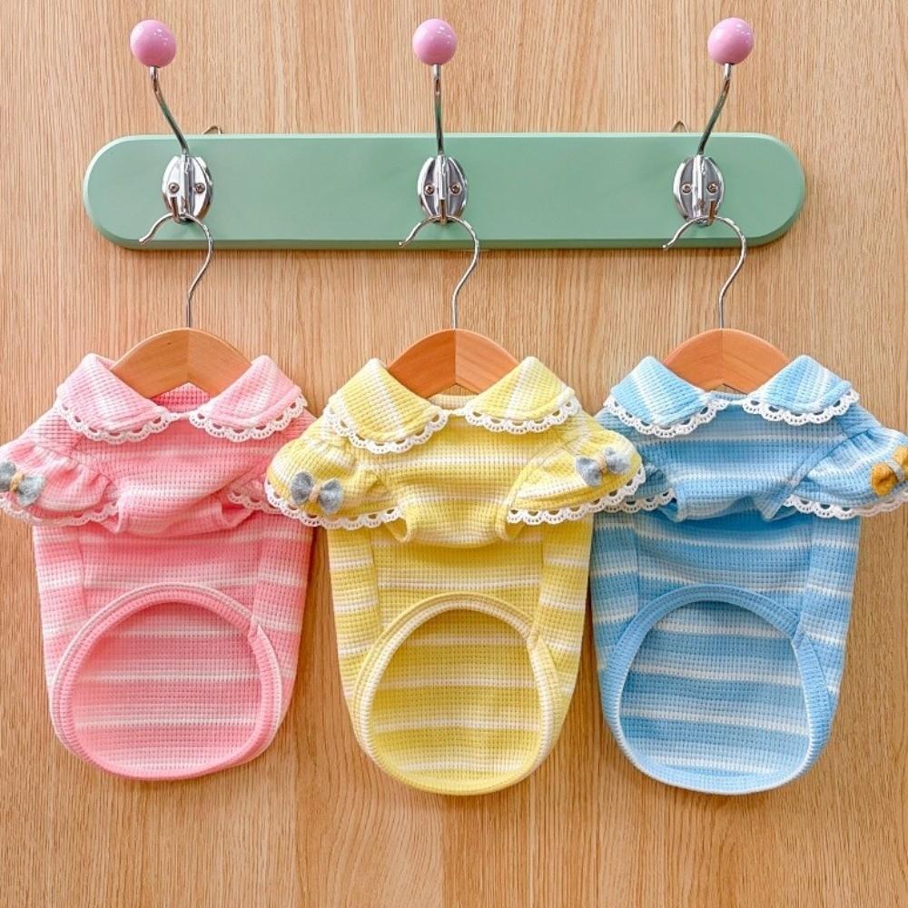 Ruffle Sleeves Dog Lace Knit Vest Stripe Design Pet Hoodie Lightweight Dog T-Shirt Photography