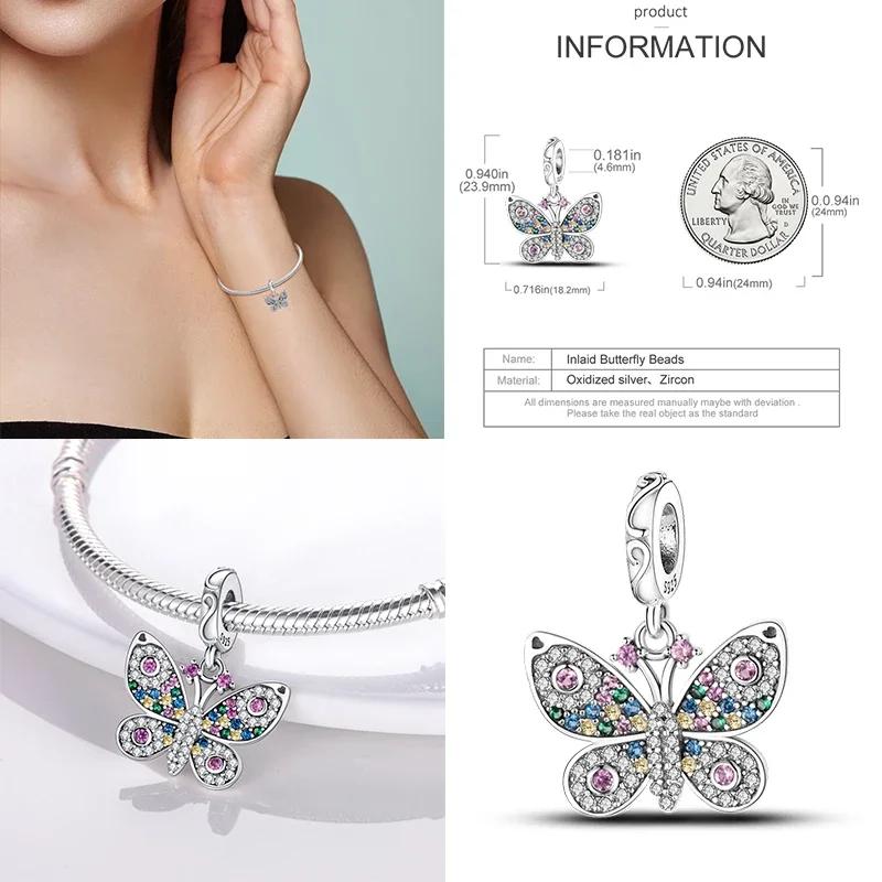 925 Silber Glühwürmchen Libelle Eule Anhänger Kleeblatt Herz Zirkon Farbperle für Original Armband Anhänger Schmuck