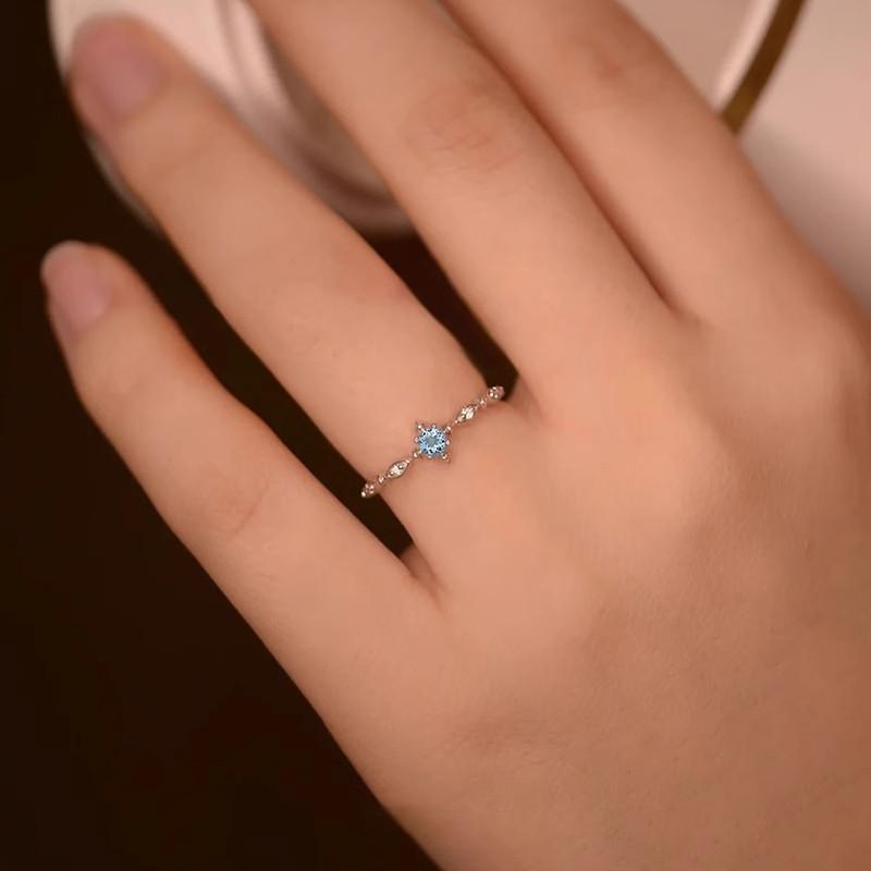 Blue Snowflake Ring Female Simple Niche Design Index Finger Opening Adjustment Ring Jewelry