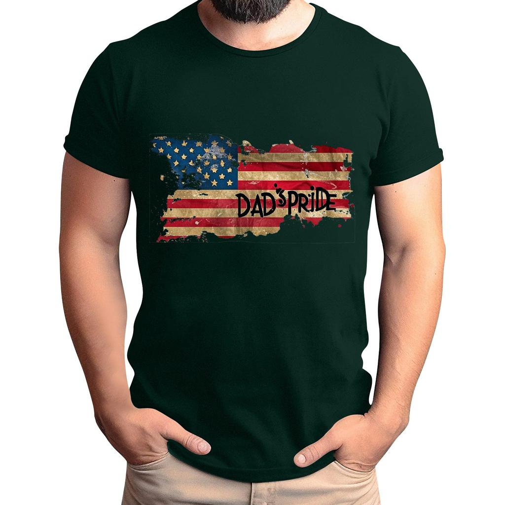 Tricou de Bărbați cu Imprimeu Steag pentru Ziua Tatălui, Top Lejer Casual cu Mânecă Scurtă