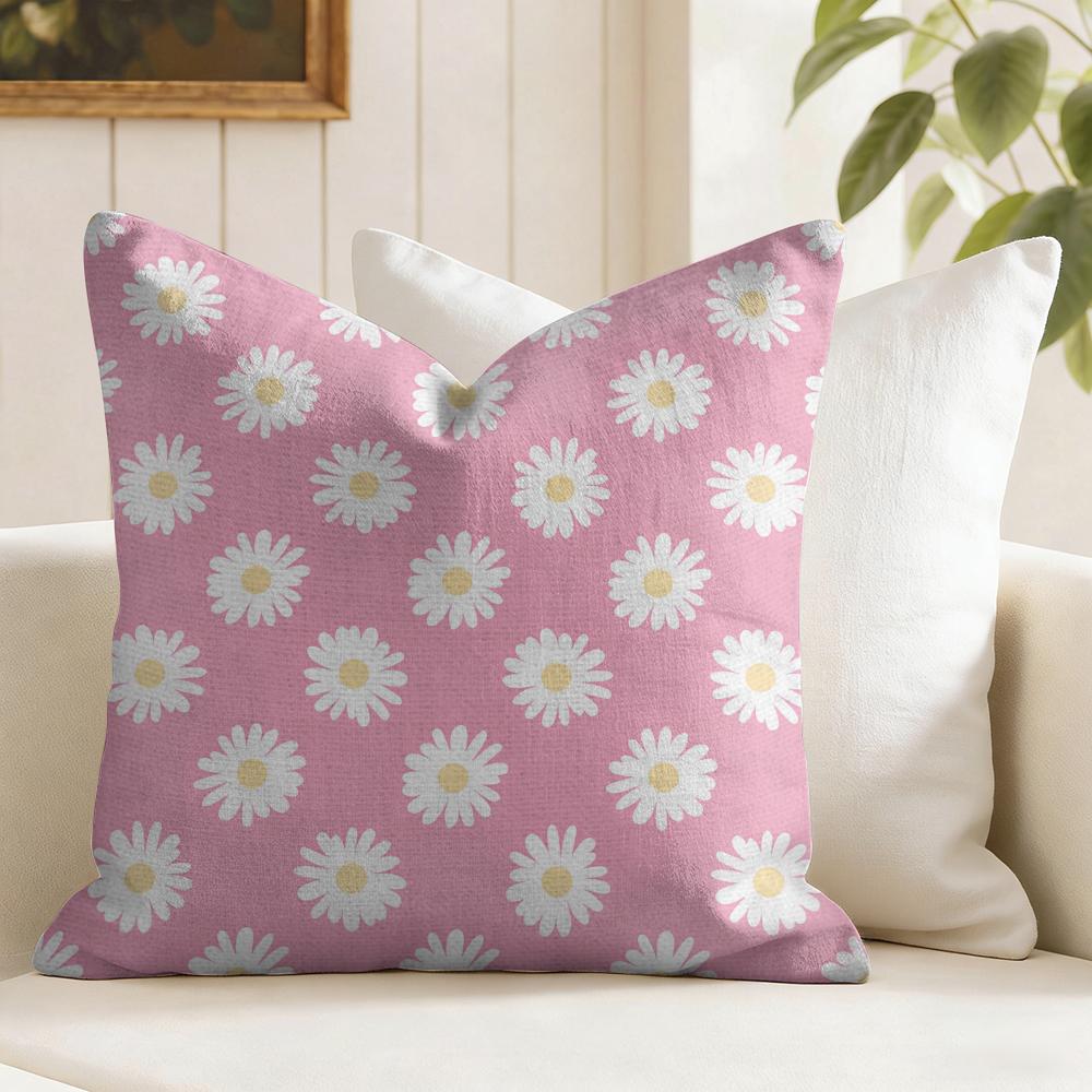 Daisy Pattern Cushion Cover Natural Linen Pillow Cover DoubleSided Print Cushion Cover for Sofa Home Decor