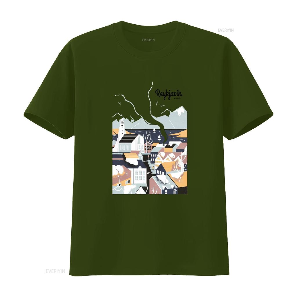 Reykjavik Iceland Travel Poster T shirt Ladies Top vintage Washed homme Slightly graphic Top For Everyday Wear Soft fashion