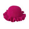 New Colorful Crochet Ruffle Brim Knit Bucket Hats Winter Woman Handmade Stretch Fisherman Cap Outdoor Warm Windproof Beanie Hat