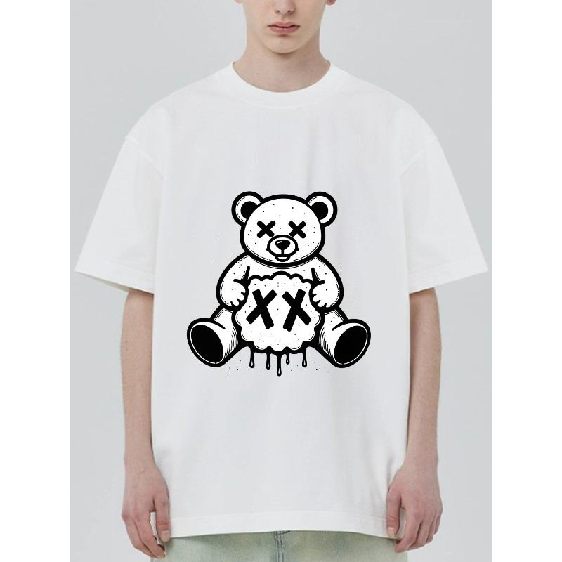 

Black T Shirt With White Teddy Bear Print And Xx Symbol Casual Streetwear For Men And Women XXXXL білий