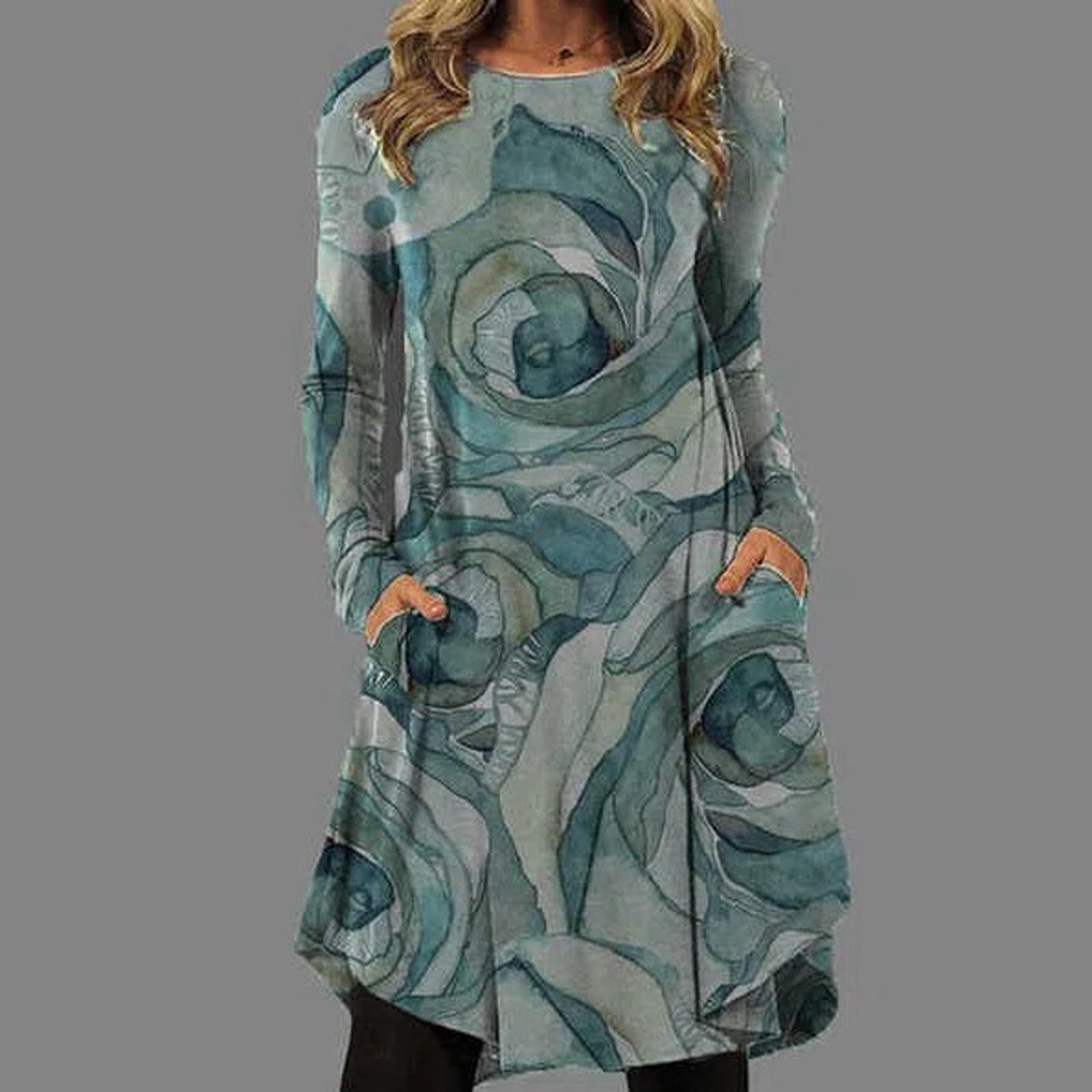 

Модное женское платье с круглым вырезом и принтом кошки, повседневное свободное платье с нерегулярным подолом S синий