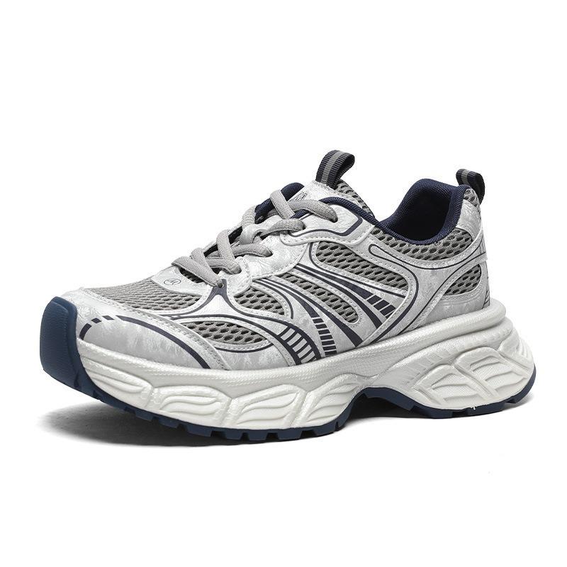 Thick-soled Heightening Dad Shoes Women's Autumn New Leather Mesh Breathable Small Casual Sports Shoes