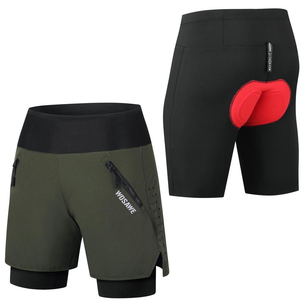 Wosawe Unisex Elastyczne Przyjazne dla Skóry Wygodne Wyściełane Pianką Podszyte Spodenki Kolarskie 2 w 1
