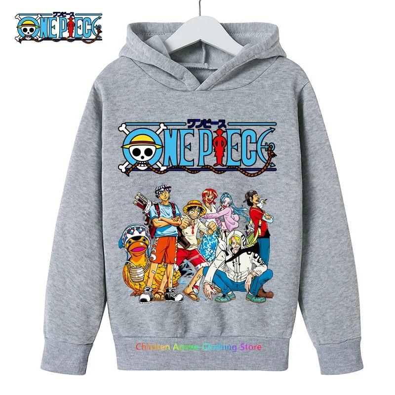 Felpa con cappuccio Anime Luffy per bambini, Felpa One Piece, Cappotto per neonati e bambine, Maglione caldo, Abbigliamento autunnale 140