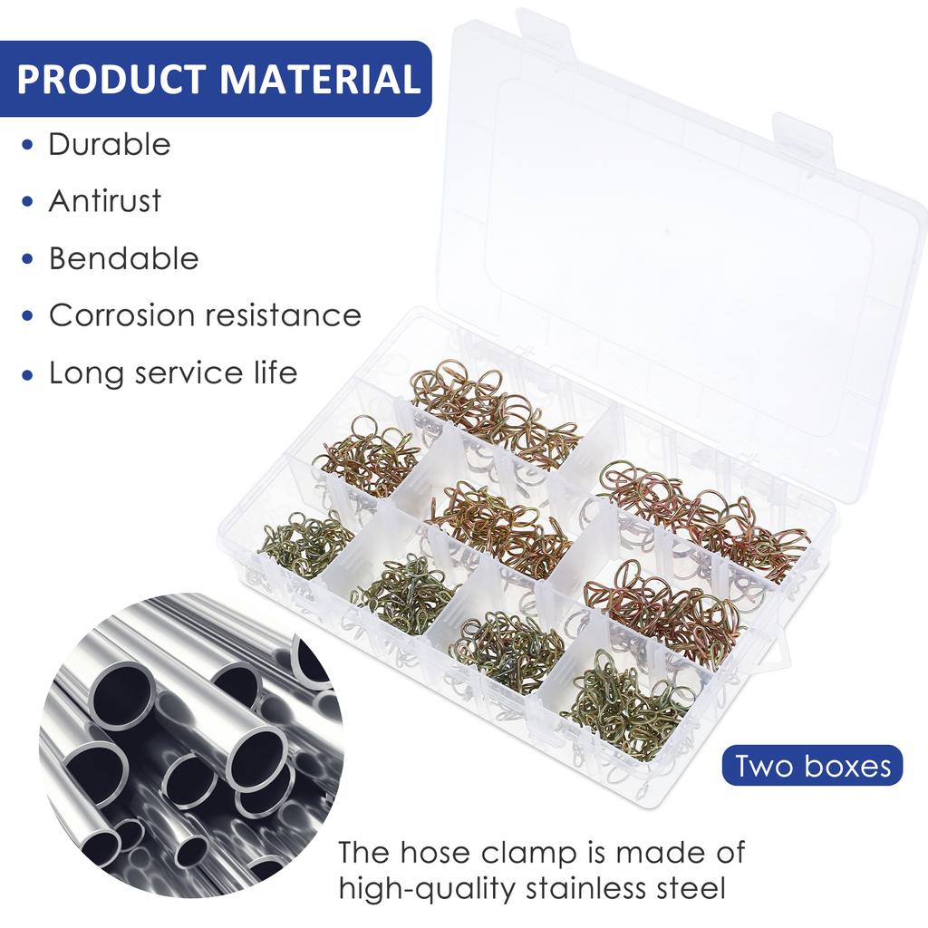 330/660Pcs Spring Hose Clamp Set Stainless Steel Fuel Line Hose Spring Clip Kit Small Hose Spring Clamp Assortment Kit Water