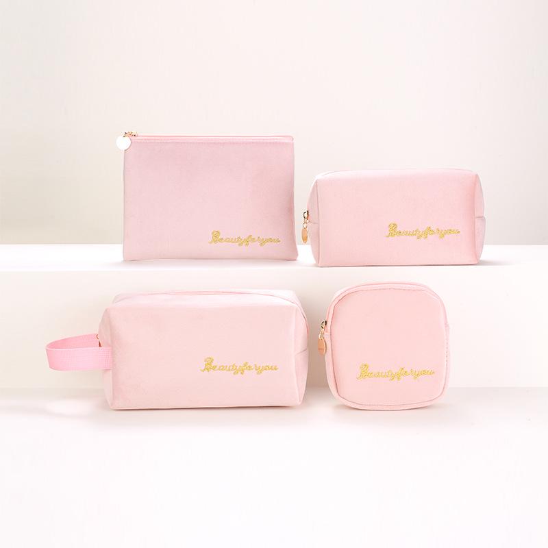 Velvet Makeup Bag Set: High-Capacity, Four-Piece Luxury Cosmetics Storage