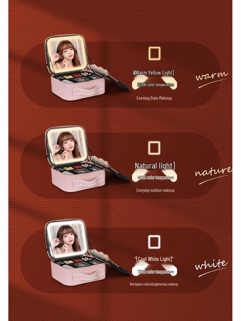 Přenosný kosmetický kufřík se světly a zrcadlem přes celou obrazovku