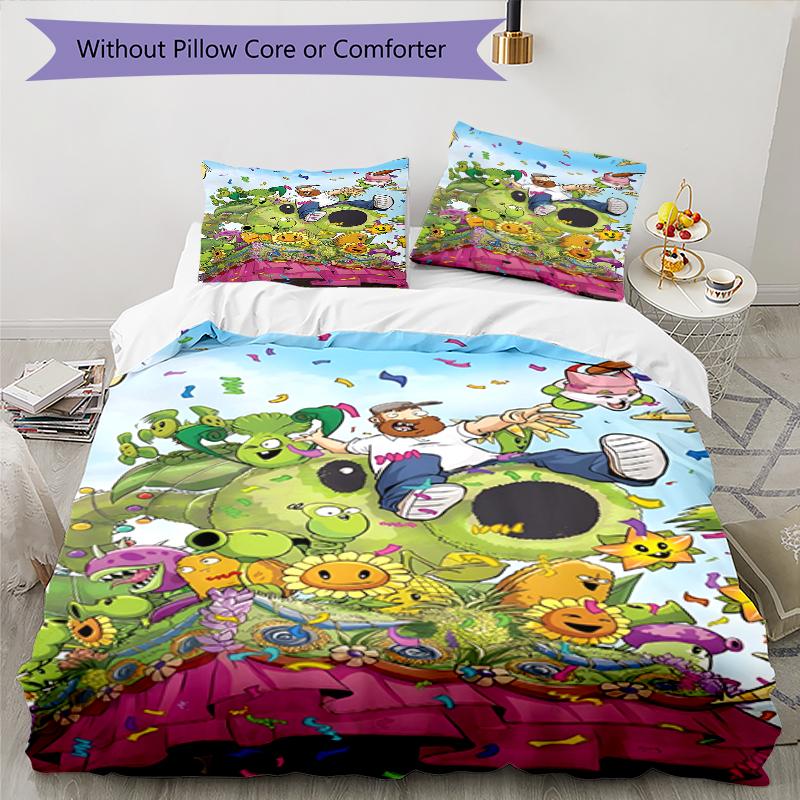 3pcs Plants Vs. Zombies Pattern Bedding Set Duvet Cover Set Includes Duvet Cover &pillowcases, Perfect All Season Bedroom Decoration & Gift