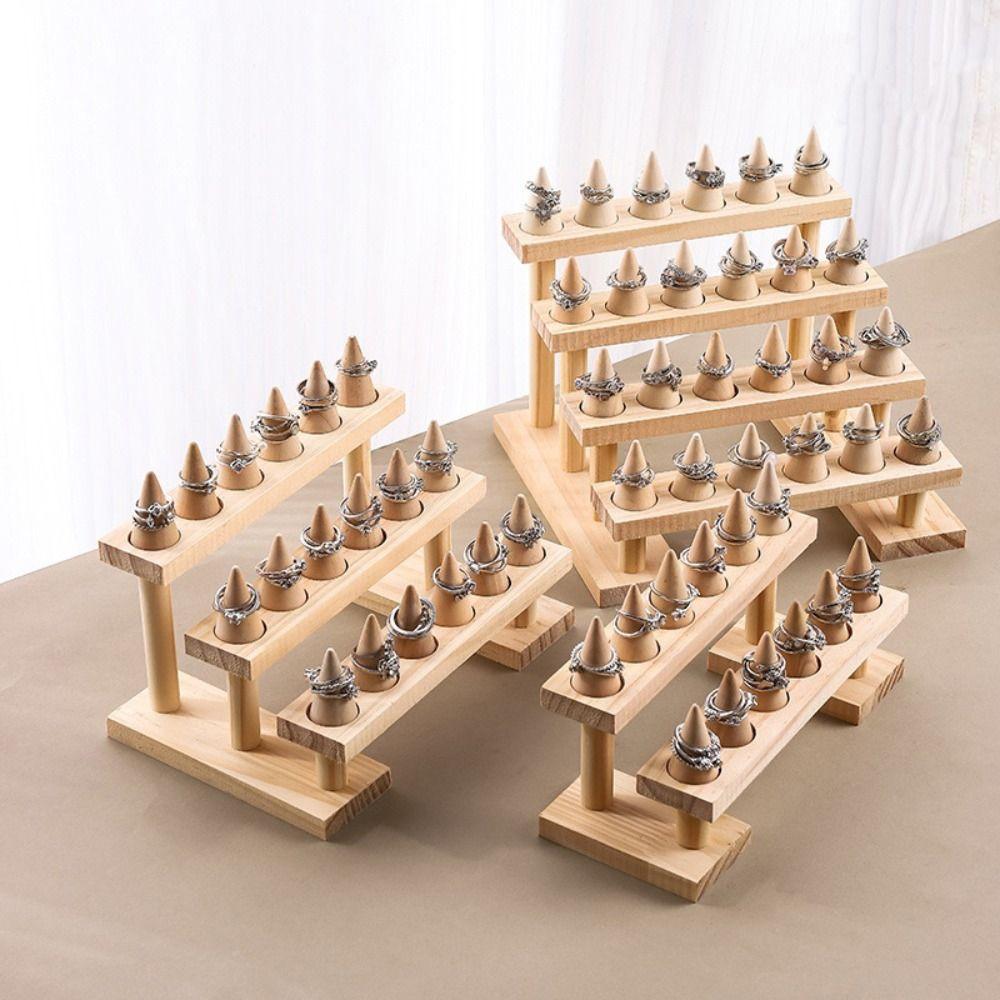 Multi-layer Wood Rings Display Holder Bracelets Necklace Ring Storage Rack  Bedroom