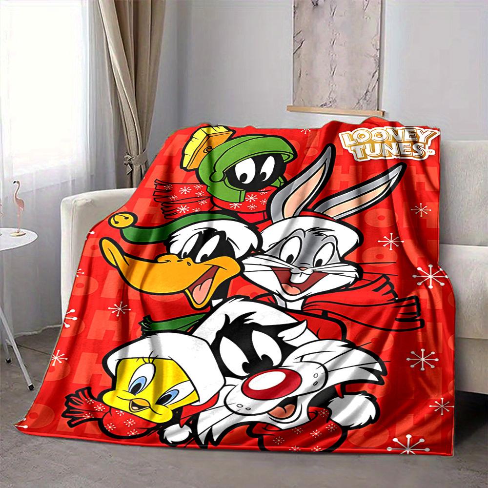 1pc Looney Tunes Flannel Throw Blanket - HD Printed Lightweight Soft Warm All-Season Blanket for Sofa, Bed, Travel076
