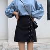 Wiosenna spódnica damska z wysokim stanem, czarna, w kształcie litery A: Modny krótki pasek