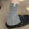 New Autumn And Winter Wool Stacking Socks Children'S Warm Thick Medium Tube Calf Socks Side Cloth Label Vertical Strip Boneless Cotton Socks