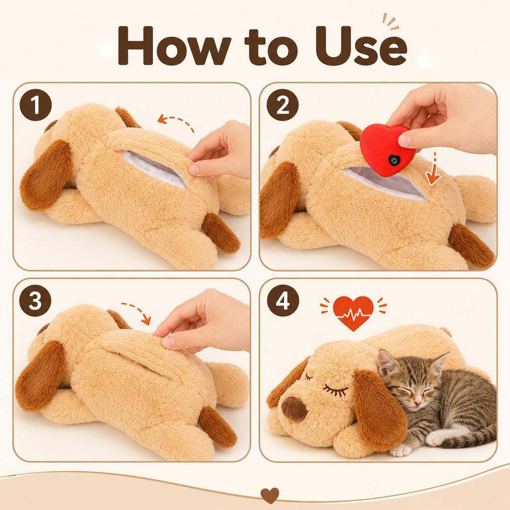 Pet Calming Plush Toy with Heartbeat Simulation - Soft Comfort Toy for Dogs and Cats