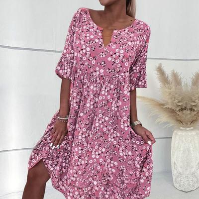 Elegantní plážové šaty s krátkým rukávem na denní nošení s jemným letním květinovým vzorem