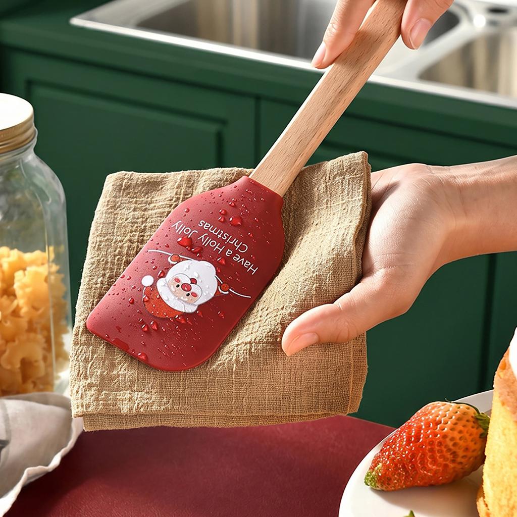 1/4Pcs Christmas Silicone Spatula with Wooden Handle - Specially Designed for Christmas Cakes and Snowman Pancakes, Adorable Spatula