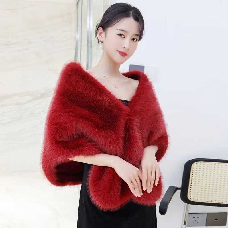 Wedding Shawl Women's Autumn and Winter Fox Fur Cape Jacket Thickened Wedding Dress Cheongsam Outside Party