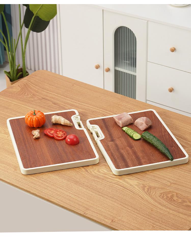 Wenge Wood Grain Double-Sided Cutting Board with Stand and Sharpening Stone, Mold-Resistant Plastic Back