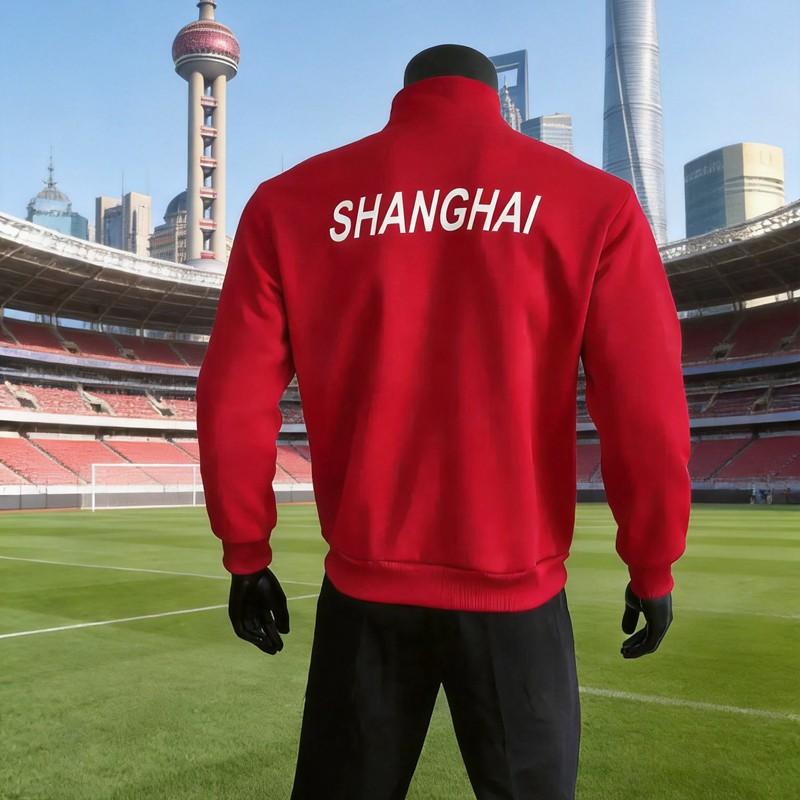 Long Sleeve Fleece Football Jacket - Shanghai Team Stand Collar Soccer Training Wear