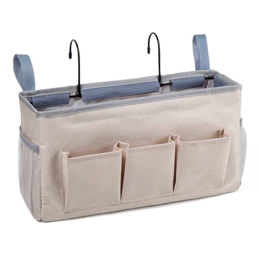 Bedside Hanging Organizer with 3 Large Pockets Sturdy Cotton Linen Material Waterproof Coating for Bedroom Office RV