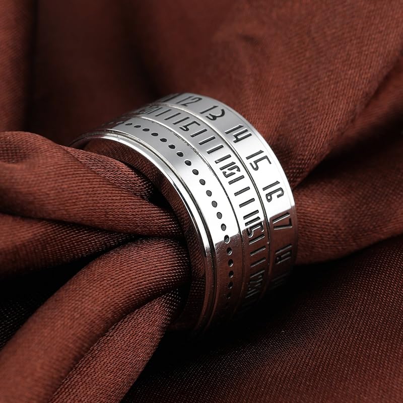 Inel de marcă, inel bărbătesc, inel rotativ din titan, simplu, cu numere rotative, inel din oțel inoxidabil, accesorii de sănătate la modă, ameliorarea stresului, lățime 14 mm (titan,