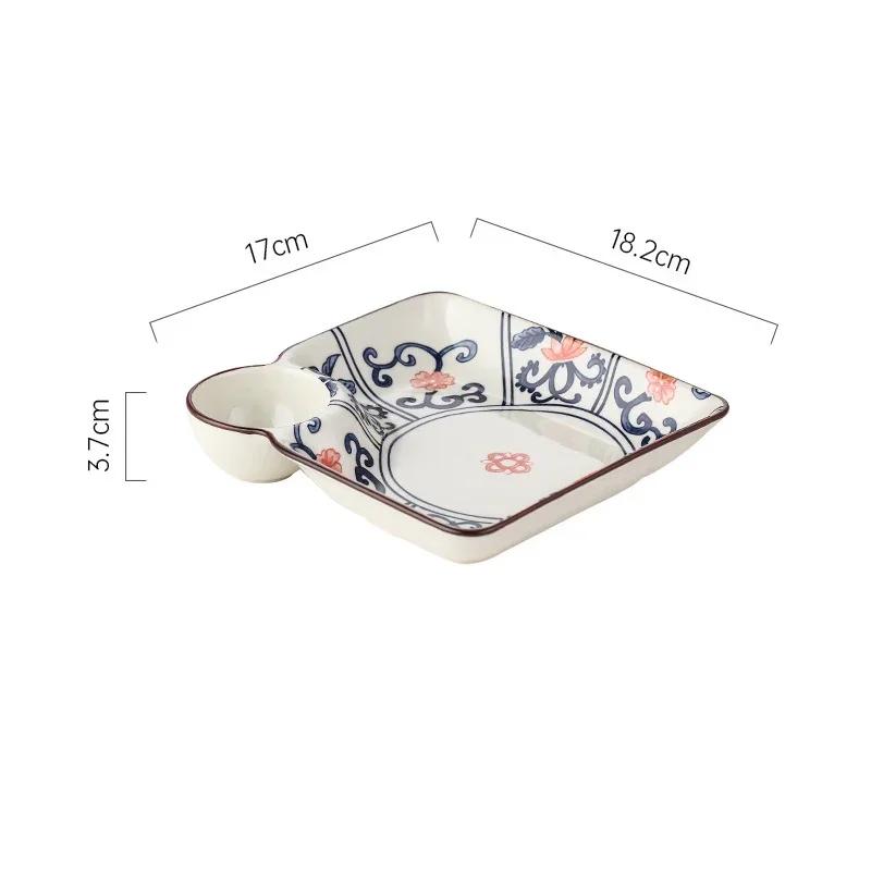 Bohemian Ceramic Dumpling Plate Household Underglaze Color Snack Dish with Saucer Fruit Dessert Platter French Fries Tray