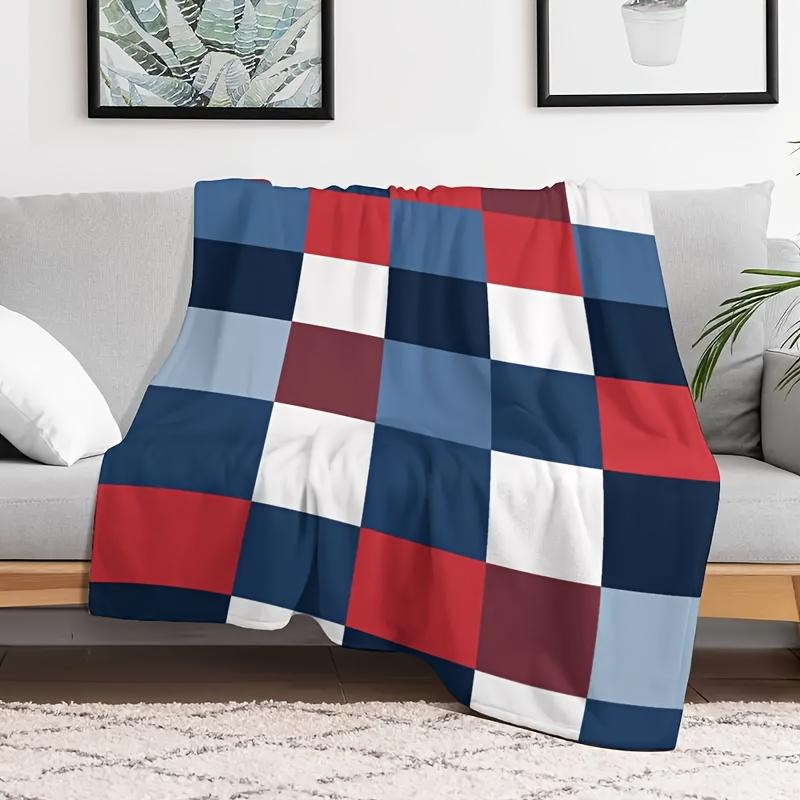 1pc Multicolor Plaid Print Flannel Blanket - Soft, Comfortable, Warm, All-Season, Multipurpose Office, Camping, Travel, Gift Bla