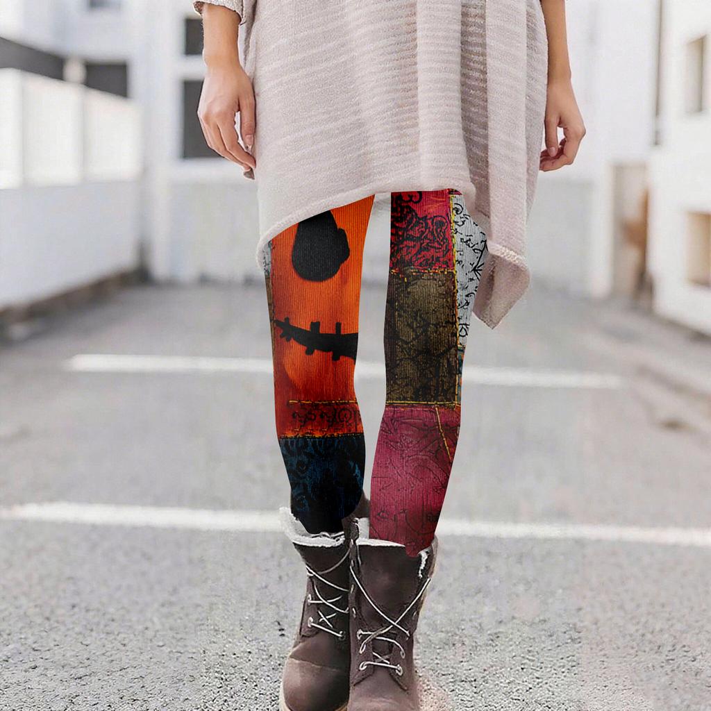Women's Casual Fashion Outdoor Halloween Printed Slim Elastic Yoga Pants Cropped Pants