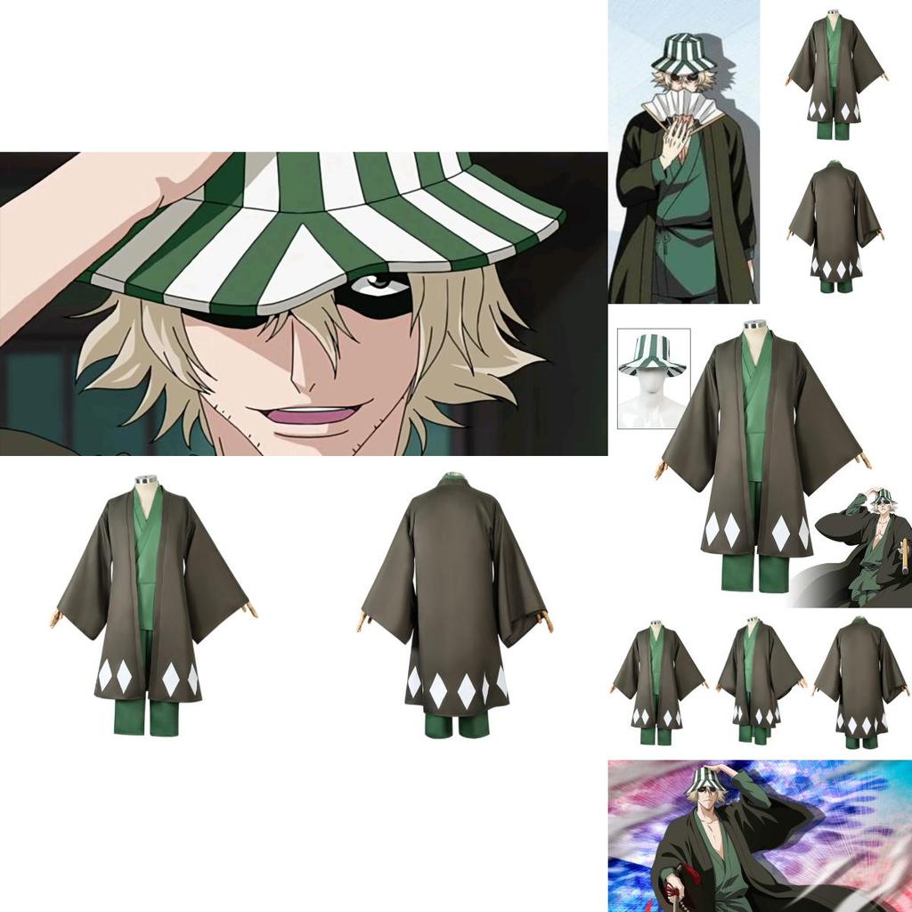 Urahara Kisuke Cosplay Costume Grey And Green Polyester Outfit For Anime Fans