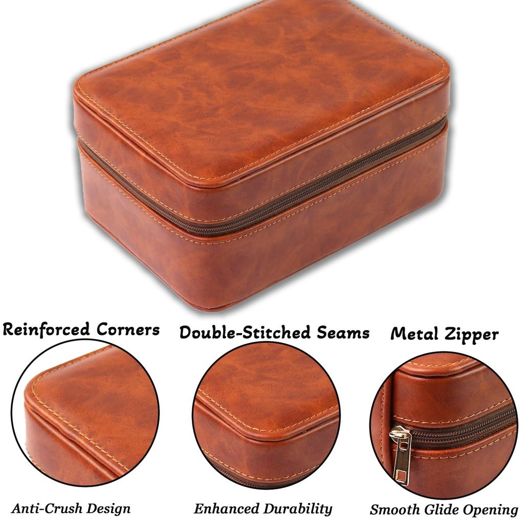 Juntan Hard Travel Watch Case Storage Organizer for Watches and Zippered PU Leather Watch Travel Box for Ring and Watch Storage for Men and Women