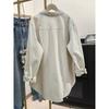 Off-white cotton thickened shirt women's spring and autumn new Korean version casual loose top medium and long tooling shirt