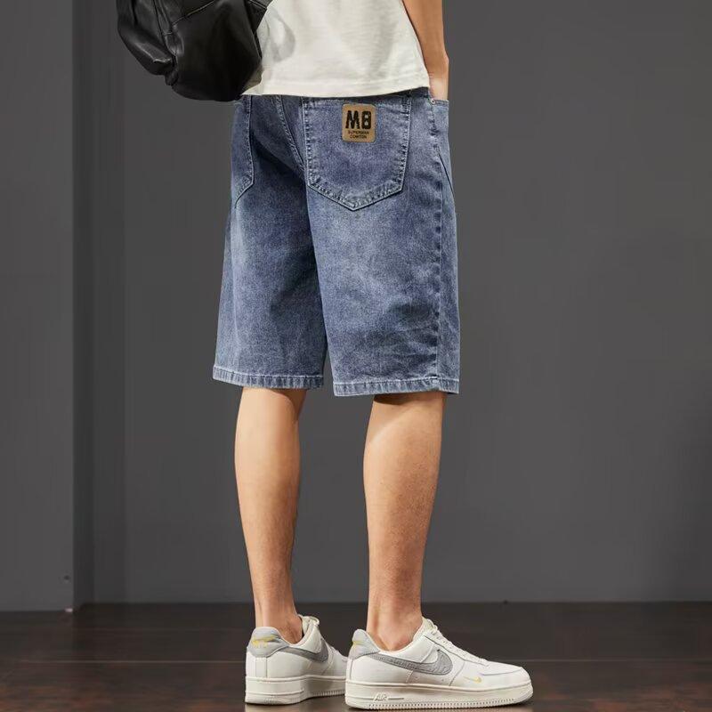Summer thin men's denim shorts trendy brand straight loose blue versatile five-point pants casual pants summer