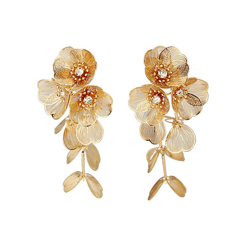 Złote kolczyki z frędzlami i kwiatami: Wysokiej klasy srebro próby 925 w stylu retro dla kobiet