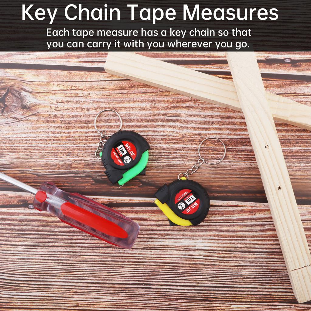 3ft 1m Keychain Tape Measure Dual Metric Inch Scales Green Yellow Heavy Duty Mini Portable