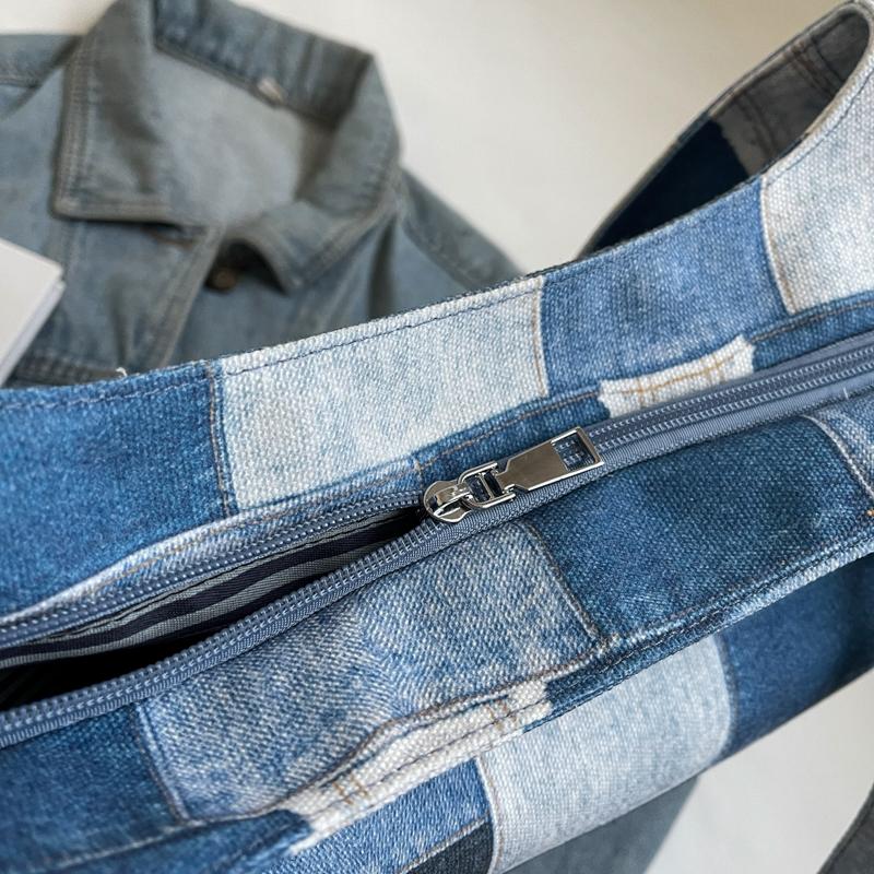 Block Color Tote Bag Women's Large Capacity Student Class Bag Simple Crossbody Portable Underarm Bag