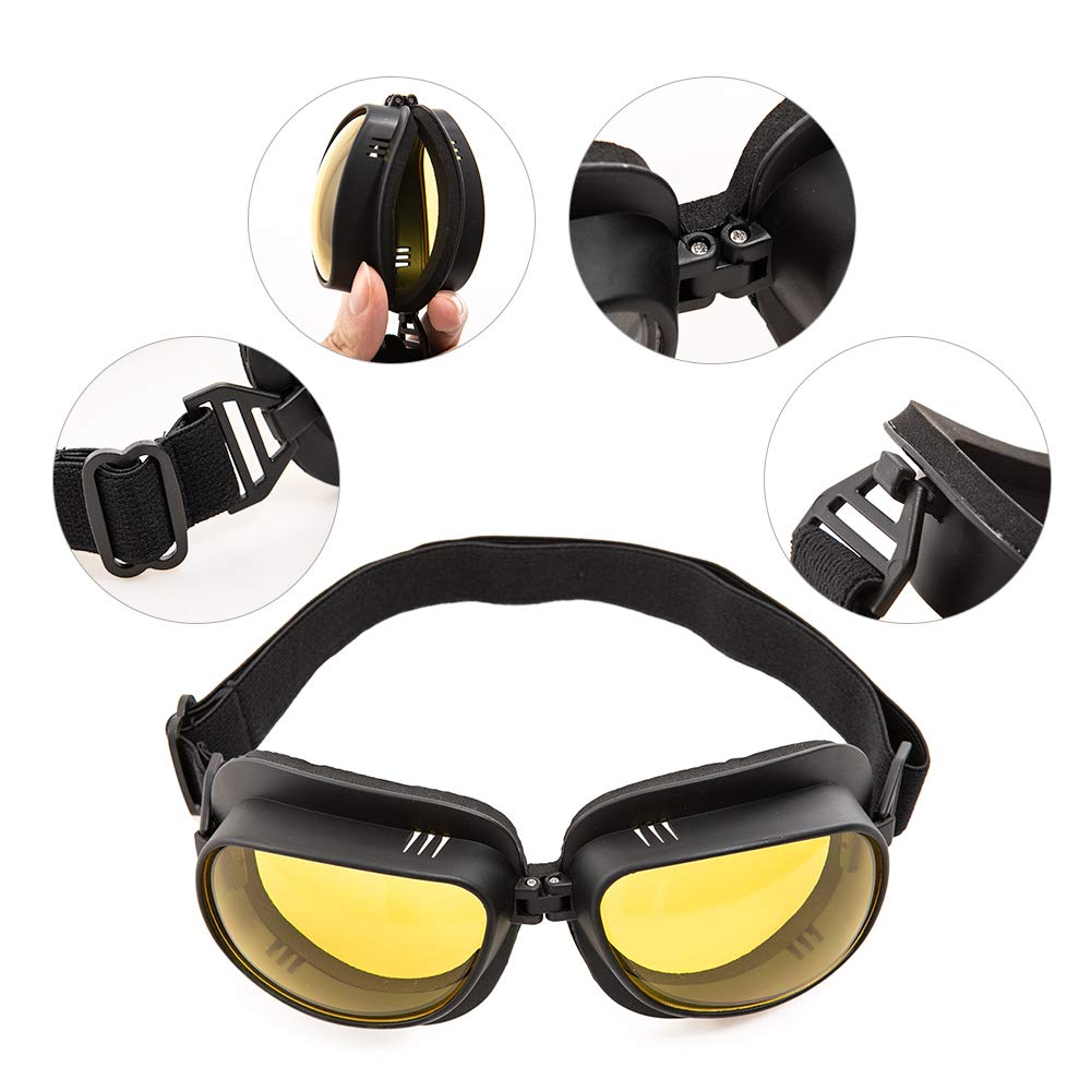 Evomosa Motorcycle Goggles Vintage Pilot Goggles Retro Motocross Goggles Outdoor Eyewear Sports Glasses for Half Helmets (Black Frame Yellow Lens)