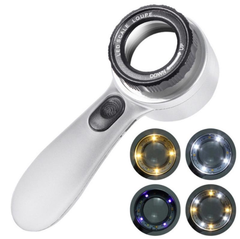

Multiple Use 30x Magnifying Glass 4 Color LED Light Mode Rechargeable Portable Design For Antique Jewelry Stamps And Coin Appraisal 1