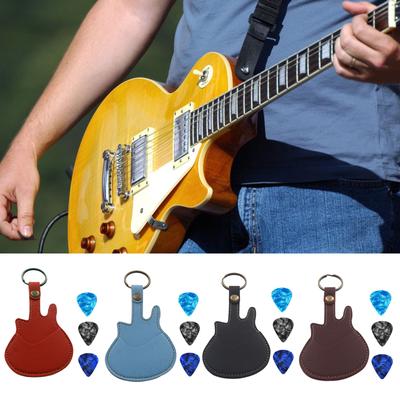 Guitar Picks Holder Case with 3 Picks, PU Leather Picks Bag and Picks Carrying Case with Keyring for Guitar Bass Ukulele