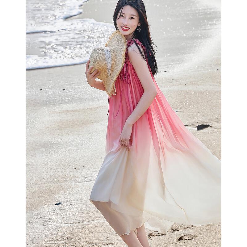 Demana 3D Floral Gradient Chiffon A-Line Beach Dress