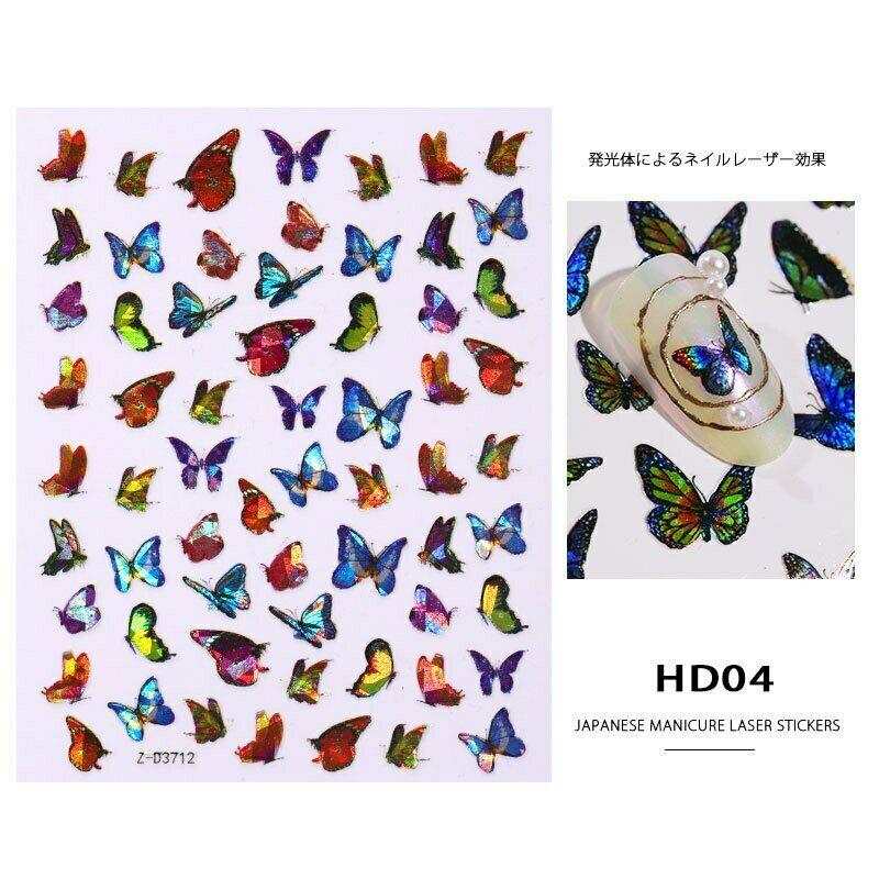 Nail Art Sticker Holographic Laser 3D Butterfly Decals Japanese Style Foil Tips