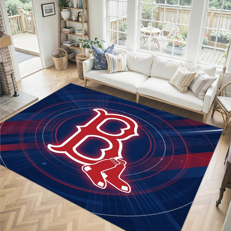 Boston Red Sox Design Crystal Velvet Carpet Cozy Non?Slip Printed Rug For Bedroom Living Room Entrance