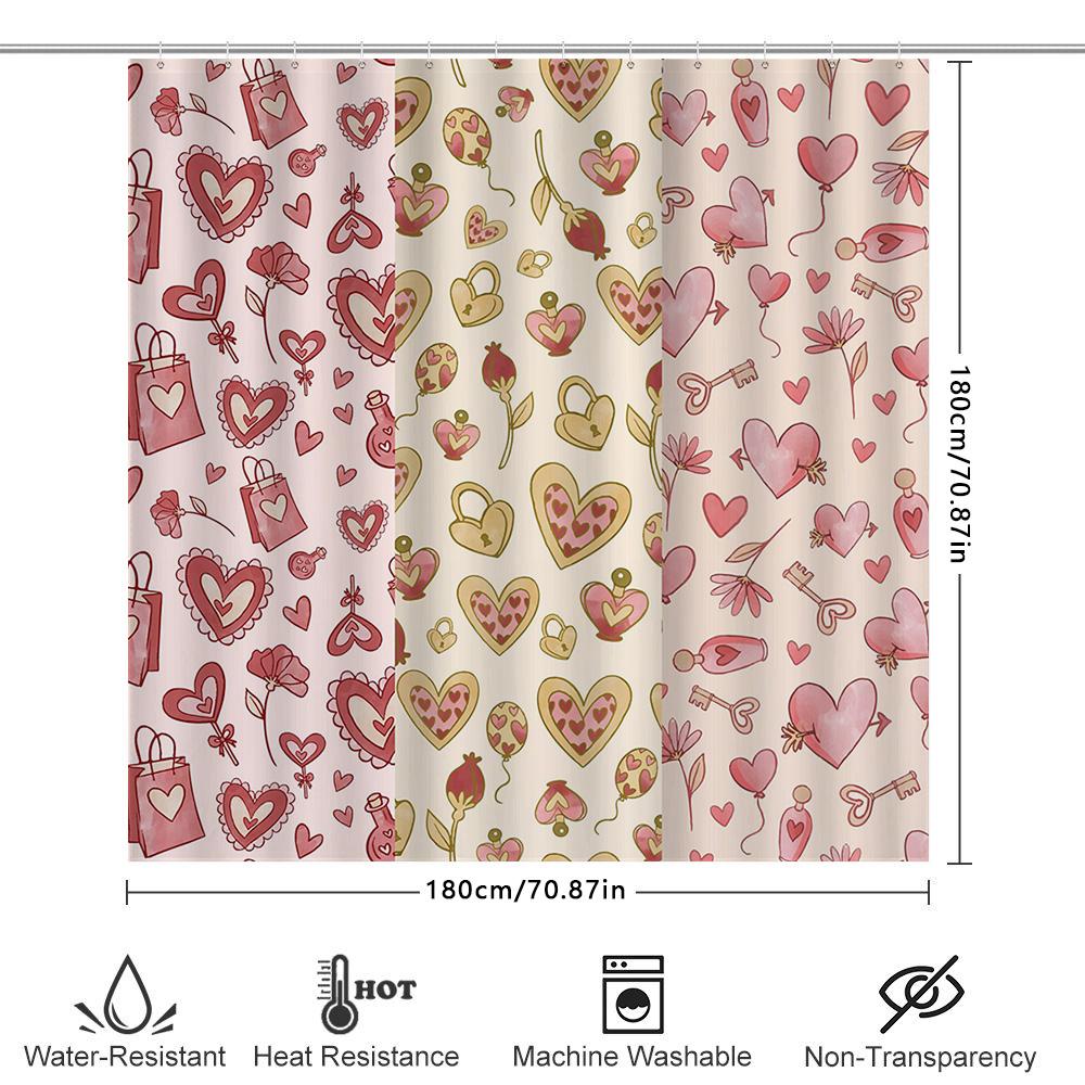 Love-Themed Shower Curtain With Heart Designs Waterproof Fabric Bathroom Decor For Couples Gift Ideas In Pink And Gold Colors!