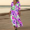 Dresses For Womens Vintage Print Tunic Waisted Midi Dress Summer Casual  3/4 Sleeve Dress