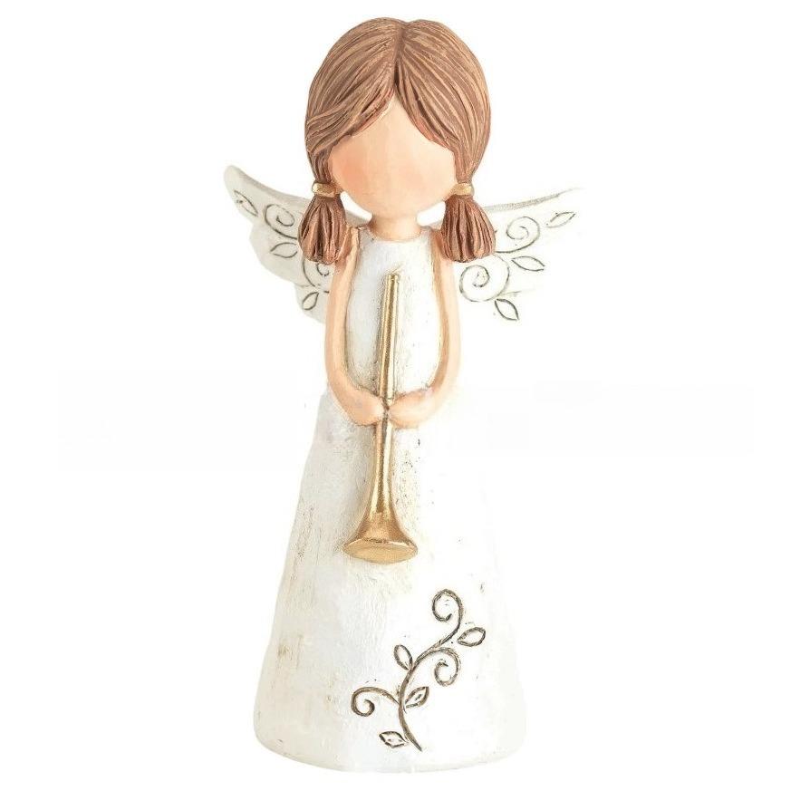Statua dell'Angelo del Corno d'Oro Preghiera con Amore e Scultura Biblica Artigianato in Resina Decorazione da Interno