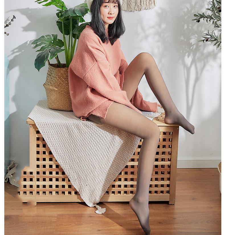 Gray Bottoming Pants Fall and Winter Female Padded Skin Translucent Socks Fishbone High-waisted Abdominal Lifting Hip Outside Wearing One-piece Pants