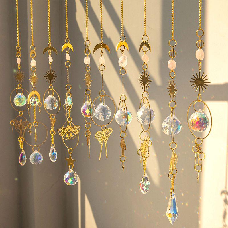 Crystals Wind Chime Hanging Tree Sun Catcher Rainbow Wind Chimes Prisms Drops Window Curtains Pendant Wall Art Garden Decoration